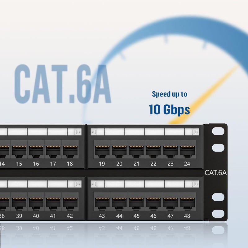 FGBB 10Gbps Cat6A Patch Panel, 48-Port RJ45 Ethernet Patch Panel for 19" Rackmount or Wall Mount, 2U Network Panel for Gigabit Networks - Image 3